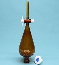 Pear Shape Separating Funnel, PTFE Stopcock, Amber