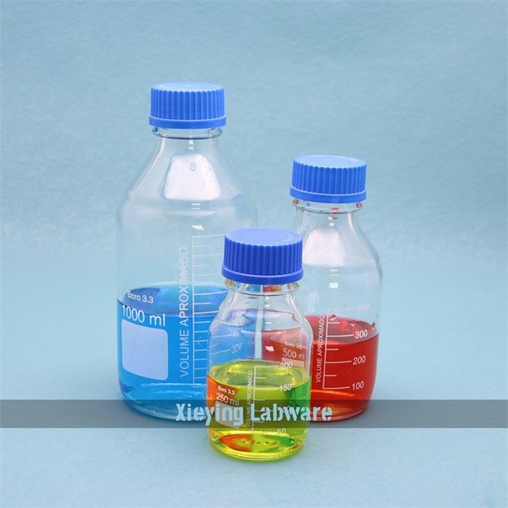 borosilicate glass reagent bottles with blue screw cap